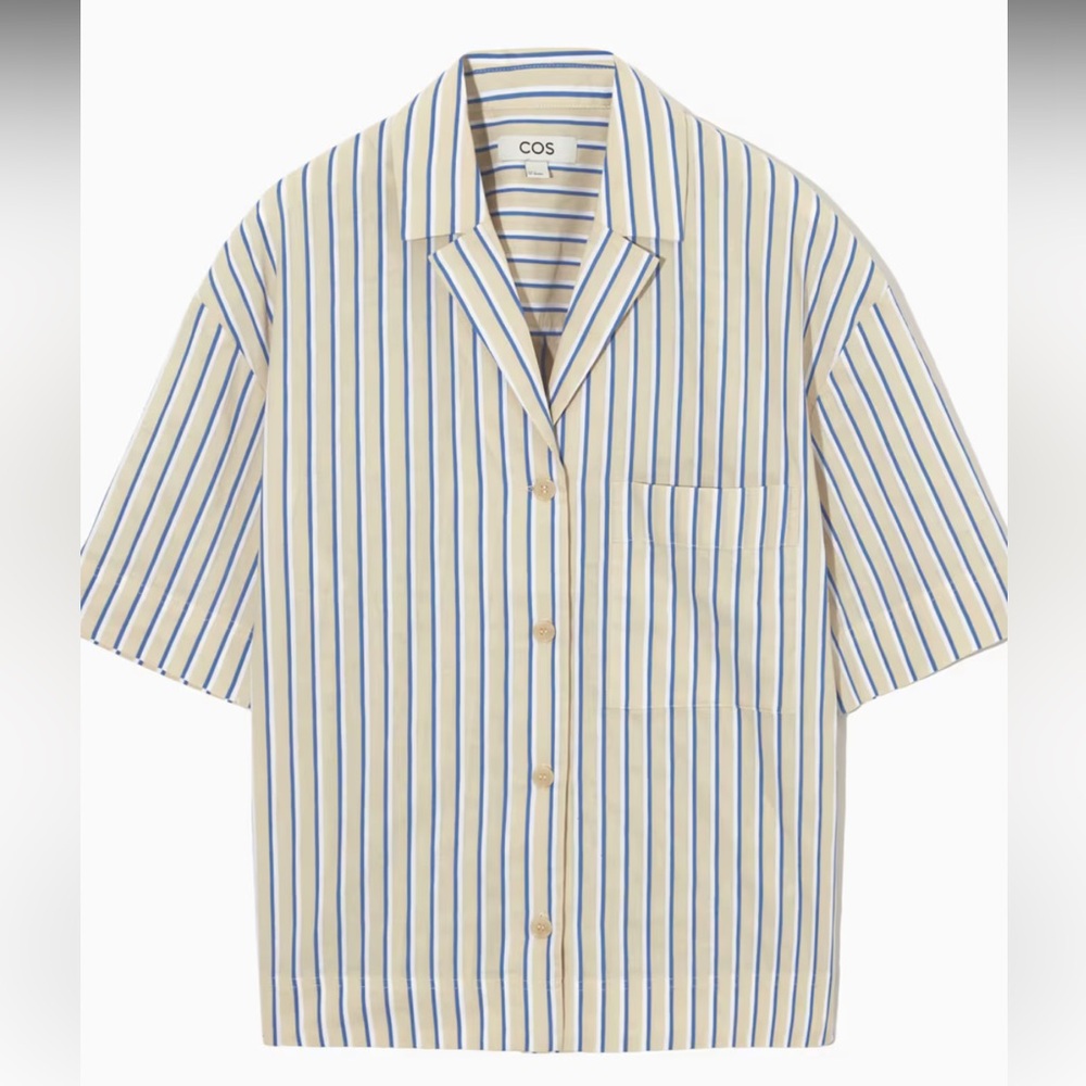 COS STRIPED LINEN-BLEND CAMP-COLLAR SHIRT SIZE M Women